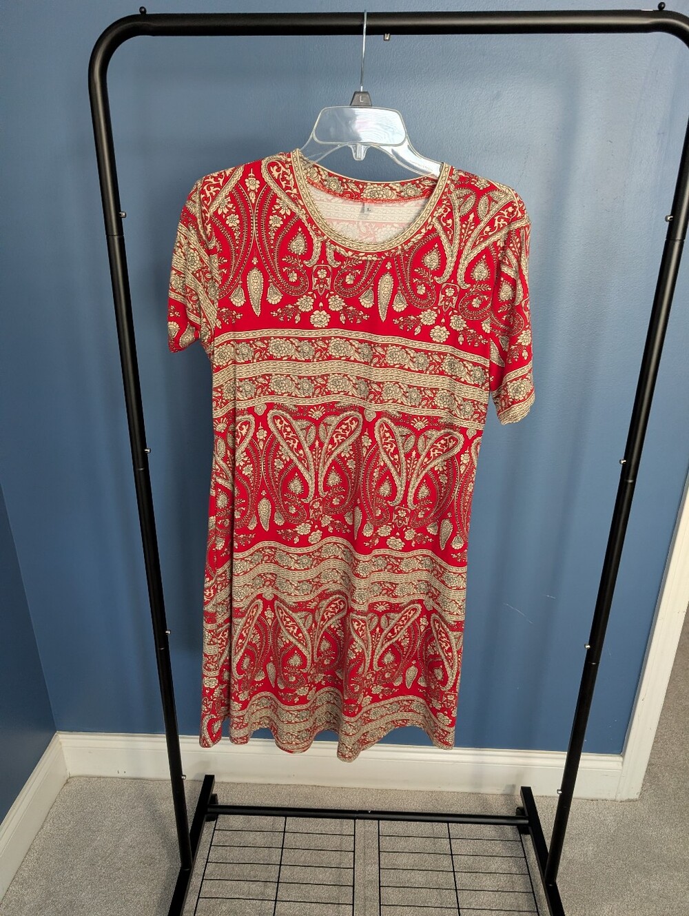 Red Paisley Short Sleeve A-Line Dress